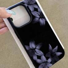 1pc TPU Material Cold Purple Dark Tone Lily Pattern Phone Case Compatible With IPhone 17 Pro Max/17/16 Pro Max/15/13/12/11/ S20 FE/A15/S24/A55/ Note 11/Note 12/Note 13 Pro Full Coverage Anti-Drop Soft Shell Protective Cover - Black - View 4