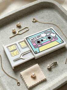 Vintage Cassette Tape Design Printed SIM Card Storage Box With Ejector Pin, Phone Card Organizer, Reusable, Perfect Holiday Gift For Family, Partner And Friends - Multicolor - View 9