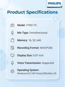 Philips VTR5170 Voice Recorder HD Noise Reduction Voice-To-Text Portable One-Key Recording Professional Noise Cancellation - View 9