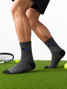 5 Pairs Men's Colorblock SPORT Logo Mid-Calf Athletic Socks, Ribbed Non-Slip Cuff, Soft Breathable Moisture-Wicking, Suitable For Running And Fitness - Multicolor - View 6