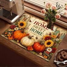 Alfombrilla Absorbente con Estampado Floral & Calabaza de Otoño / Alfombrilla de Secado / Alfombrilla de Secado para Máquina de Café & Platos - Protector de Superficie de Poliéster Absorbente con Respaldo de Goma Antideslizante, Decoración de Encimera de Cocina - Mantel Individual para Bar en Casa & Mesa de Comedor - Multicolor - Ver 5