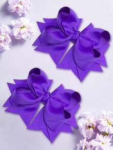 2pcs/Set 5 Inch Fashionable Girls Bow Hair Clips, Suitable For Holiday Party School - Purple - View 4