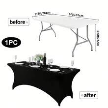 1pc Rectangular Table Spandex Tablecloth (White/Black), Fitted Stretch Tablecloth, Professional Elastic Spa Bed Cover, Massage Bed Cover, Wrinkle-Resistant Elastic White Tablecloth, Washable Spandex Tablecloth Protector, Beauty Salon, Tattoo Bed Cover, Suitable For Party, Wedding, Cocktail Party, Banquet, Holiday Events - A - View 2