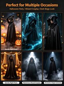 Halloween Hooded Cape - Suitable For Stage Performance, Cosplay, Gifts And Parties - Black Hooded Cloak - Single Layer Design, Halloween, Cosplay, Costume Party, Party - Available In 5 Sizes (120/140/150/160/180 Cm) - Perfect Gift - Black - View 5