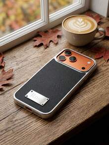Custom Name Laser Engraved Metal Nameplate Phone Case, Compatible With IPhone 15 16 17 18 Pro Max, Silver Electroplated Frame, Large Camera Opening, Faux Leather Litchi Texture, Full Coverage Protective Phone Case, Luxury Personalized Gift, Suitable For Women And Girls, Daily Commute, Office, Date, Party, Birthday Surprise Gift - Black - View 4