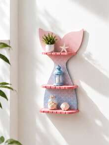 1pc Mermaid Tail Wall Hanging Shelf, Hanging Storage Rack, Ocean Theme Room Decor, Pink & Blue Bohemian Style Wall Display Shelf, Suitable For Displaying Green Plants, Candles, Crystals, Perfume And Small Decorations, Ideal For Living Room - Multicolor - View 1