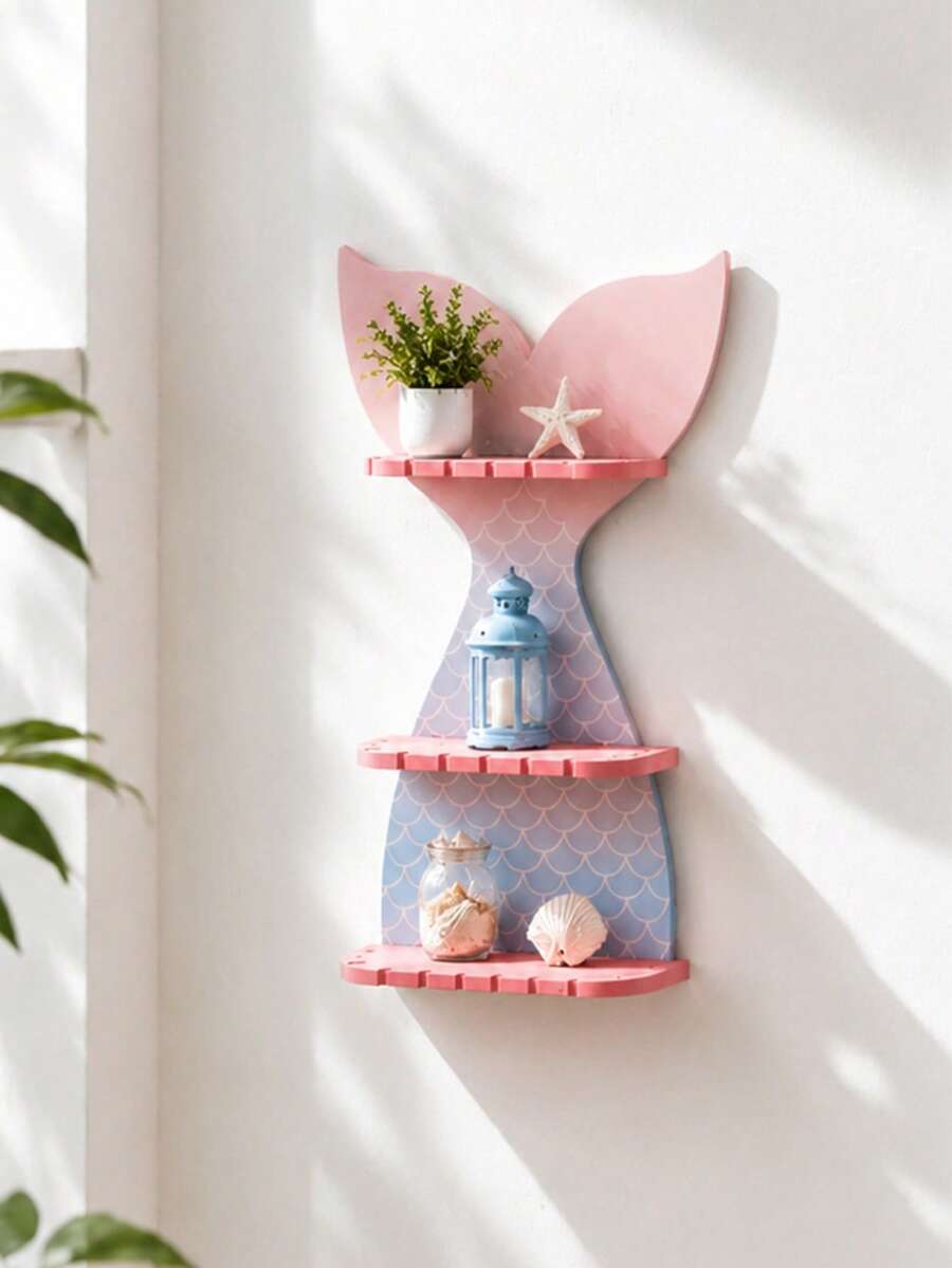 1pc Mermaid Tail Wall Hanging Shelf, Hanging Storage Rack, Ocean Theme Room Decor, Pink & Blue Bohemian Style Wall Display Shelf, Suitable For Displaying Green Plants, Candles, Crystals, Perfume And Small Decorations, Ideal For Living Room - Multicolor - View 1