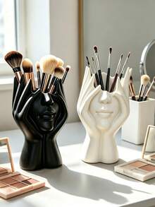 1pc Creative Human Body Art Pen Holder - Multifunctional Desktop Storage Box - Decorative Face Vase - Cosmetic Organizer - Indoor Decoration - Vanity Accessory - Desktop Organizer - Perfume Storage Box - Creative Gift For Women - Multi-color Style - View 1