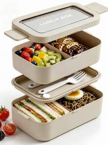 1pc Lunch Box (With Utensils), Portable Bento Box With Lid, Food Storage Container, Leak-Proof Food Storage Box, Christmas, Birthday, Holiday Gift, Suitable For Back To School, Work, Camping, Picnic, Study, Kitchen Storage, Kitchen Accessories, Back To School Essential - Multicolor - View 2