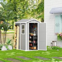 AYAYM All-Weather Resin Outdoor Garden Shed Reinforced Tool Storage Shed - Grey - View 11