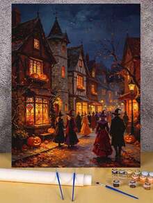 Halloween Street DIY Digital Oil Painting, Canvas Art For Beginners, Paint By Numbers Kit For Adults, Home Wall Decor, Halloween Gifts. - Sets - View 2