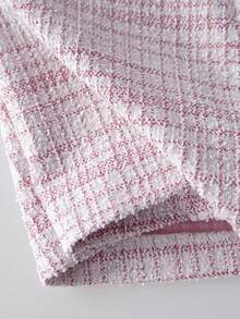 Perirose Women's Pink Tweed Vest & Shorts Set, Square Neck Pearl Button Two Pieces Outfit, Elegant Fashion For Autumn Winter Ball Holiday Party - Pink - View 8