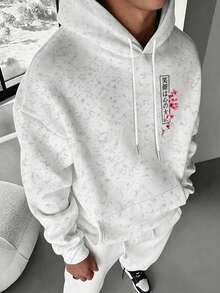Men's Autumn/Winter Minimalist Fashion Casual Double Koi Fish Print Washed Hoodie Pullover - White - View 2