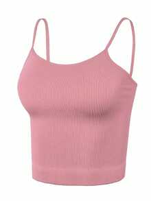 Top tank blusa de mujer canalé de tirantes estampado liso crop básico varios colores - Rosa coral - Ver 4