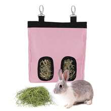 Bolsa colgante para almacenar heno de tela Oxford 600D, color rosa, adecuada para conejos, hámsters y otras mascotas pequeñas - Rosa coral - Ver 11