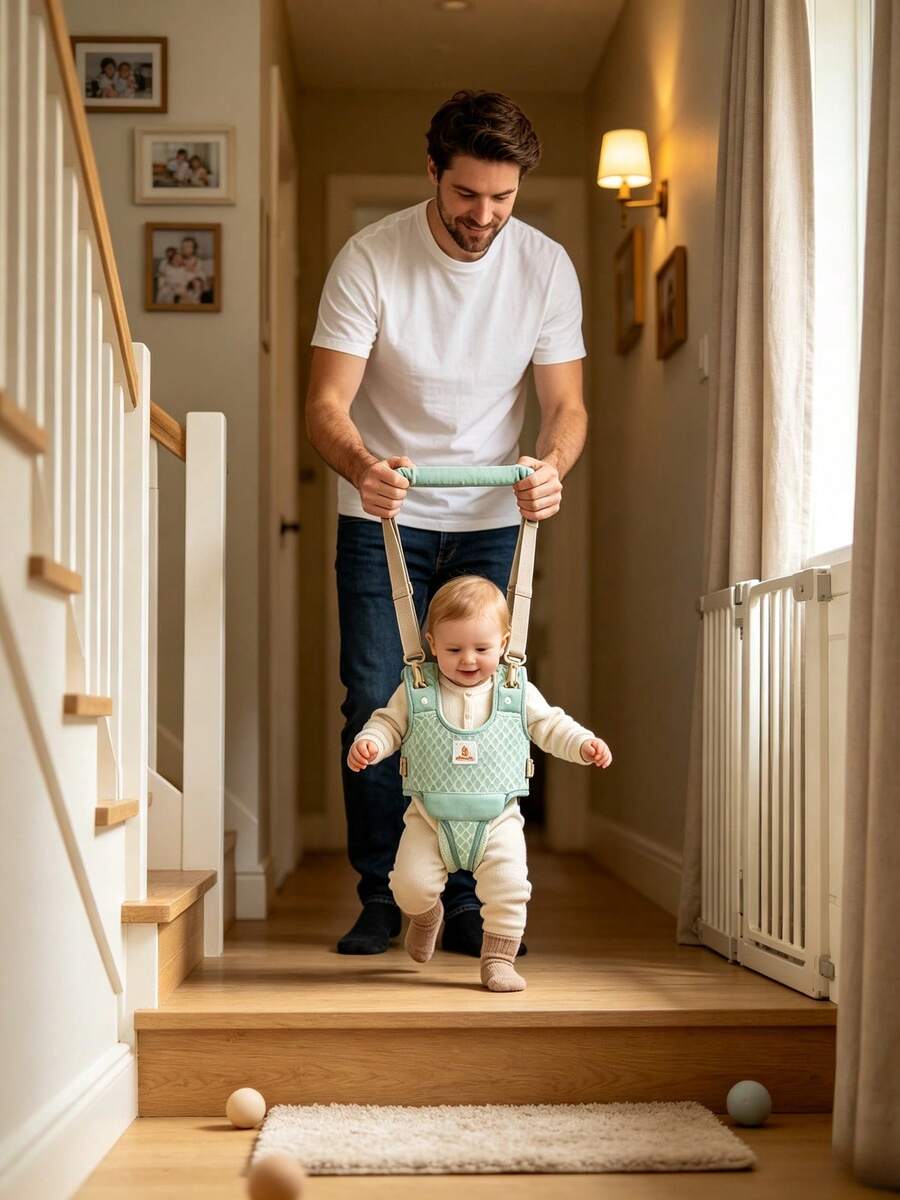 All Seasons Adjustable Baby Walking Harness Breathable Mesh Detachable Toddler Walking Assistant Anti-Fall Infant Walker Belt 7-24 Months - Light Green - View 1