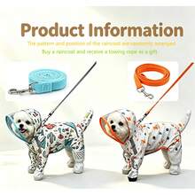 1 Set Full Coverage Hooded Cartoon Waterproof Dog Raincoat With Transparent Face Shield And Reflective Strips, Cute Corgi Or Dinosaur Pattern, Comes With Matching Leash, Suitable For Small, Medium And Large Dogs For Rainy Day Outdoor Walks, Random Style And Color - Multicolor - View 11