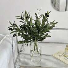 Single Stem Artificial Olive Branch, Green Plant Stem, Olive Leaves, Artificial Fruit, Silk Plant, Artificial Olive Branch Green Plant Stem, Vase Decoration, Home Decor, Indoor Artificial Greenery, Wedding Bouquet, Archway 1/3/5pcs - Olive Green - View 5