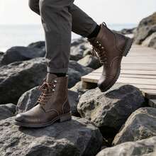 Men's Vintage Work Boots Round Toe Thick Sole Casual Ankle Boots For Outdoor And Commuting - Rust Brown - View 1