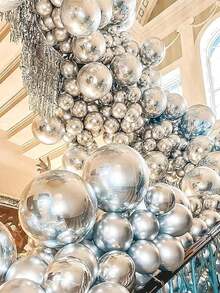 1 buah Balon Foil Metalik Perak/Emas/Emas Mawar, Balon Bulat 4D untuk Dekorasi Pernikahan dan Pesta Ulang Tahun - beraneka warna - View 3