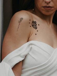 Random 10pcs Black Butterfly Floral Text Small Pattern Temporary Tattoo Stickers, Finger Wrist Body Small Area Temporary Tattoos, Halloween Decoration Accessories, Halloween Makeup - Black - View 7