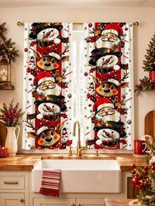2pcs Cartoon Christmas Vertical Stacked Character Curtains, Santa Claus Snowman Reindeer Snowflake Candy Print, Polyester Material, Pocket Rod Installation, Merry Christmas Decoration 2027 Home Seasonal Bedroom Living Room Kitchen Bathroom Laundry Room Curtains, New Year Decoration, Machine Washable, Good Light Transmittance, Christmas Atmosphere Decorative Curtains, Multiple Sizes Available, 2D Flat Print, Super Cool Decorative Curtains - Multicolor - View 7