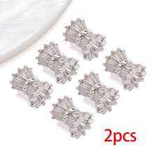 2pcs Silvery Plated Cubic Zirconia Spacer Beads Rhinestone Round Flat Heart Twist Metal Spacers For DIY Bracelet Necklace Jewelry Making Findings - Silver - View 12