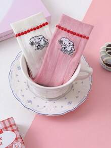 1/2 Pairs Snoopy Socks For Women, Lace Trim Mid-Calf Socks, Red & Pink, Autumn/Winter, Sports Socks, Couple Socks - Multicolor - View 6