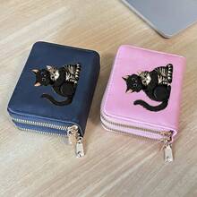 2pcs Cat Pattern Lightweight Fashionable Women's Card Holder Double Zipper Wallet Mini Wallet Card Holder Suitable For Daily Use - Multicolor - View 5