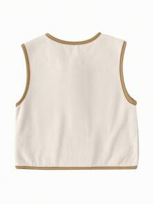 Balabala Baby Boys Vest With Cute Cartoon Decor Belly‑Protecting Outer Waistcoat For Autumn Winter - Light Khaki - View 5