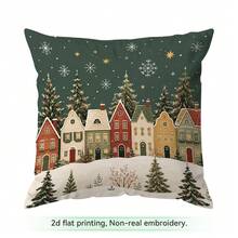 4pcs/1pc Christmas Fairy Tale Town Pattern Pillow Case Without Insert, Single-Sided Printed Pillow Case, Suitable For Living Room Bedroom Home Decor, All-Season Pillow Case - Multicolor - View 10