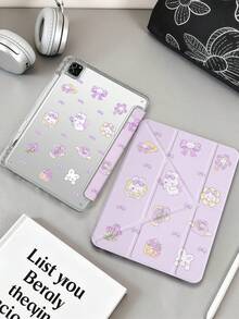 1pc Purple Tulip Rabbit Tablet Case Compatible With IPad Mini6/7/Air/Air2/9.7/10.2/10.5/10.9 (Air4-Air8)/Pro 11/10th Gen/A16/Pro 11 2024, Double-Sided Painted Pattern, Transparent Acrylic Back Shell, Silk Texture 8-Fold Stand, Auto Sleep/Wake, Built-In Pencil Slot, Pencil Not Included, Some Models With Camera Frame - Multicolor - View 1