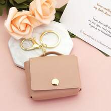 1pc PU Leather Earphone Case Protective Cover Small Square Coin Purse Keychain Pendant Car Key Bag Portable - Multicolor - View 11