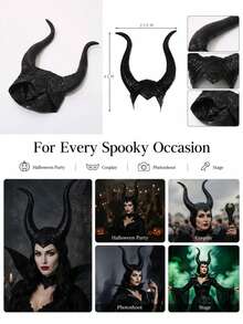 1PCHalloween Black Devil Horn Headpiece, Gothic Demon Costume Headband For Women, Halloween Party Cosplay Accessory - View 4
