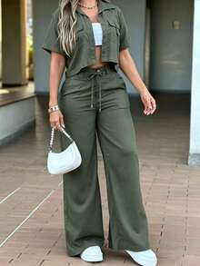 Women Two-Piece Outfits - Khaki - View 6