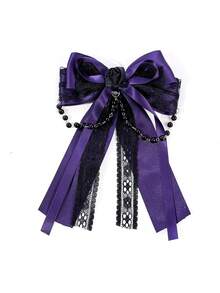 4/8pcs Gothic Style Purple Black Lace Bow Ribbon Hair Clip, Halloween Bat Cross Chain Hair Clip, Holiday Hair Accessory - Multicolor - View 8
