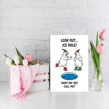 1Pc Fun Christmas Card For Friends And Colleagues - Polar Bear Skating Cartoon Illustration, Holiday Humor, Thick Version, Comes With Envelope - View 6