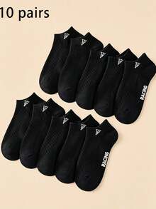 5/10 Pairs Men's Minimalist Letter FS Mid-Calf Socks, Unisex Style, Black & White Multi-Pack, Everyday Socks For Travel, Commute And Casual Wear - Multicolor - View 11