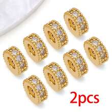2pcs 18K Gold-Plated Cubic Zirconia Spacer Beads Rhinestone Round Flat Heart Twist Metal Spacers For DIY Bracelet Necklace Jewelry Making Findings - Gold - View 31
