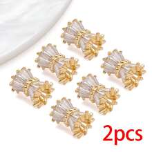 2pcs 18K Gold-Plated Cubic Zirconia Spacer Beads Rhinestone Round Flat Heart Twist Metal Spacers For DIY Bracelet Necklace Jewelry Making Findings - Gold - View 15