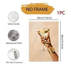 1pc Martini Cocktail Hand-Painted Canvas Wall Art, Framed Or Unframed Neutral Luxury Style Decorative Painting, Bar Cart Poster, Restaurant Bar Indoor Wall Decor, Home Decoration, Gift - Abstract Style a - View 13
