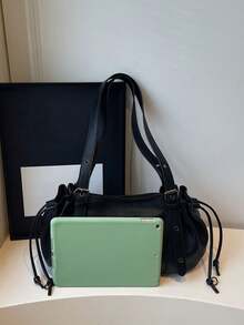 Tas Tote Lipat Retro Nicekee Kapasitas Besar dengan Tali Bahu Berdesain Berpori, Cocok untuk Wanita Saat Bepergian, Kencan, dan Menonjolkan Kepribadiannya - Hitam - View 10