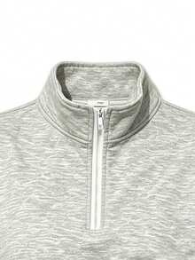 Women's Short Half-Zip Cinched Waist Adjustable Stand Collar Y2K Sporty Casual Top - Grey - View 3