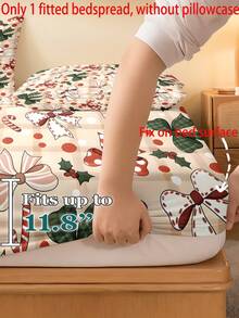 1PC Christmas Theme Fitted Sheet (Fitted Sheet Only, No Pillowcase), Vintage Plaid And Holly Pattern Fitted Sheet, Soft And Comfortable 100% Polyester Fabric, Suitable For Bedroom, Guest Room, School Dormitory Fitted Sheet, Easy To Remove And Machine Washable All-Season Mattress Protector - Multicolor - View 3