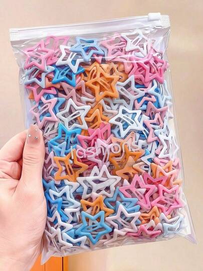 100/50/30/10 piezas Lindos pasadores de pelo con forma de estrella Y2K, pasadores de pelo duraderos en naranja, rosa y blanco, accesorios básicos para el cabello - Adecuados para niñas, uso diario en la escuela, fiestas, deportes