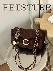 FEISTURE 1pc Solid Color Quilted Embroidered Women's Shoulder Bag, Chain Crossbody Small Square Bag, Suitable For Girls, Women, College Students, New Professionals And White-Collar Workers, Perfect For Work, Business, Commuting, School - Multicolor - View 12
