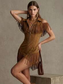 Women Short Dresses - Camel - View 3