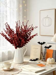 20/30 Pcs Artificial Eucalyptus Stems, Fake Green Eucalyptus Branches, Eucalyptus Leaves Decor, Faux Eucalyptus Stems With Fake Leaves For Vases, Wedding Bouquets, Home Decor - Burgundy - View 5