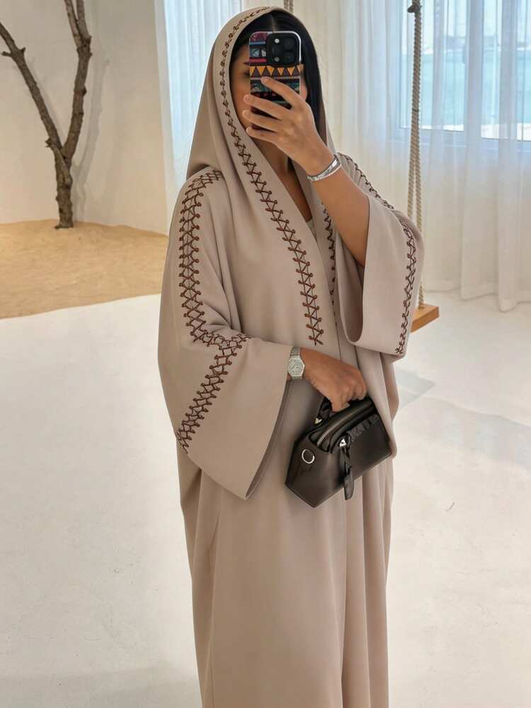 1 Set Muslim Exquisite Embroidered Long Robe With Embroidered Cuff Design, Matching Same-Color Muslim Long Scarf Islamic Long Khimar Hijab Prayer Headscarf, Suitable For Women's Daily Wear And Prayer, All Seasons - Multicolor - View 2