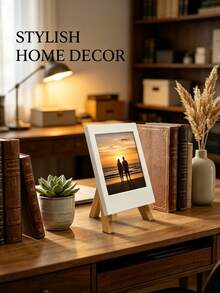 White Mini Instant Photo Frame With Wooden Easel Stand, Reusable Tabletop Picture Display Holder, Small Desktop Photo Ornament, Multi‑Purpose Home Office Desk Decor, Holiday Gift For Friends Family, Birthday & Anniversary Present - Multicolor - View 3